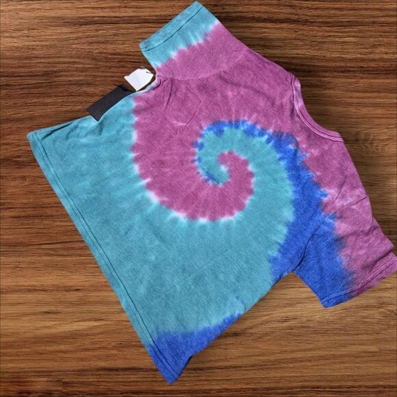 Ed Hardy Blue And Pink Tie Dye Logo Cropped Tee Shirt NWT - Picture 3 of 5